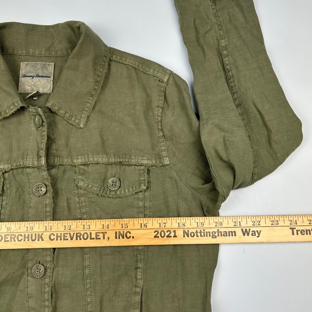 Tommy Bahama Womens Olive Green 100% Linen Button Front Trucker Jacket Size M - Picture 5 of 10